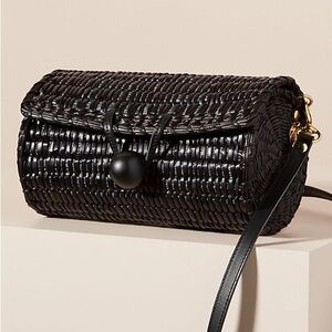 NEW! Clare V. Anthropologie Bari Woven Straw Roller Crossbody Bag Brown $275